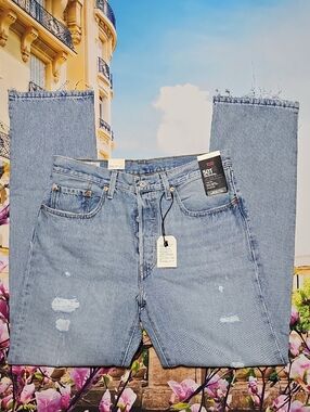 Levi's Premium 501 Distressed Raw Hem Button Straight Leg Jeans Size 30x32 New